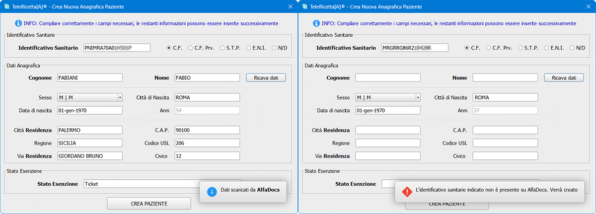 Creazione paziente manuale telericetta alfadocs